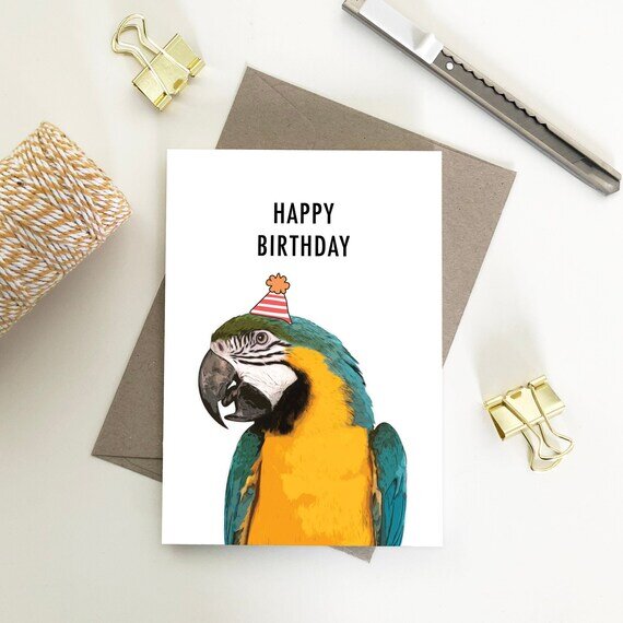 Happy Birthday Blue & Yellow Macaw Card