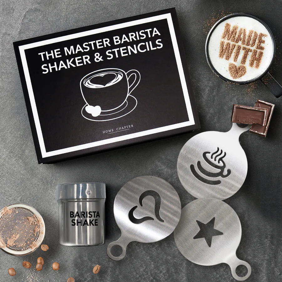 The Master Barista Shaker & Stencils Book Box