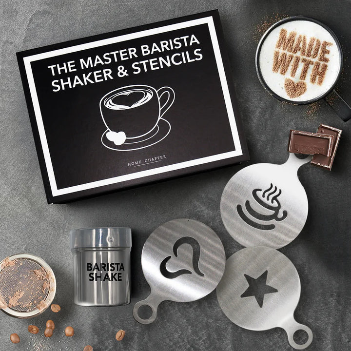 The Master Barista Shaker & Stencils Book Box