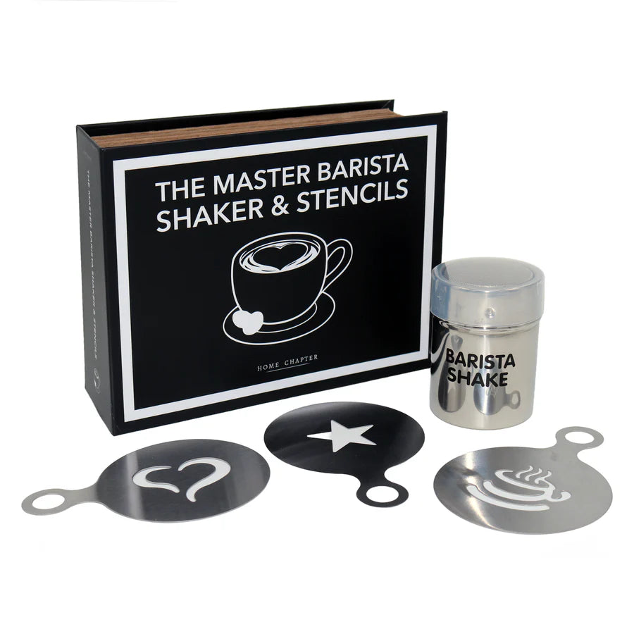 The Master Barista Shaker & Stencils Book Box