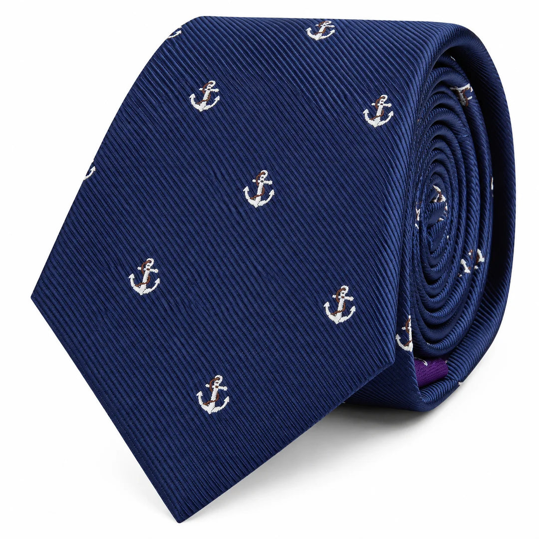 White Anchor Navy Skinny Tie