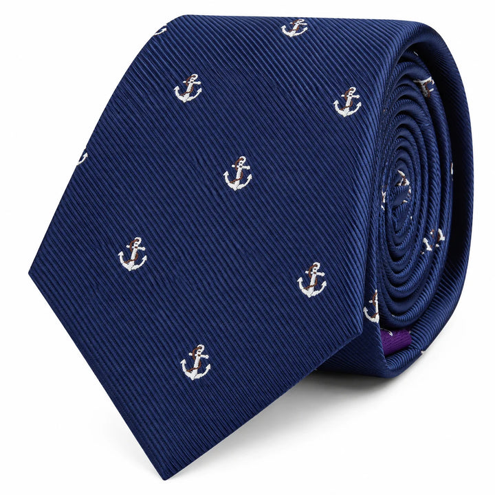 White Anchor Navy Skinny Tie