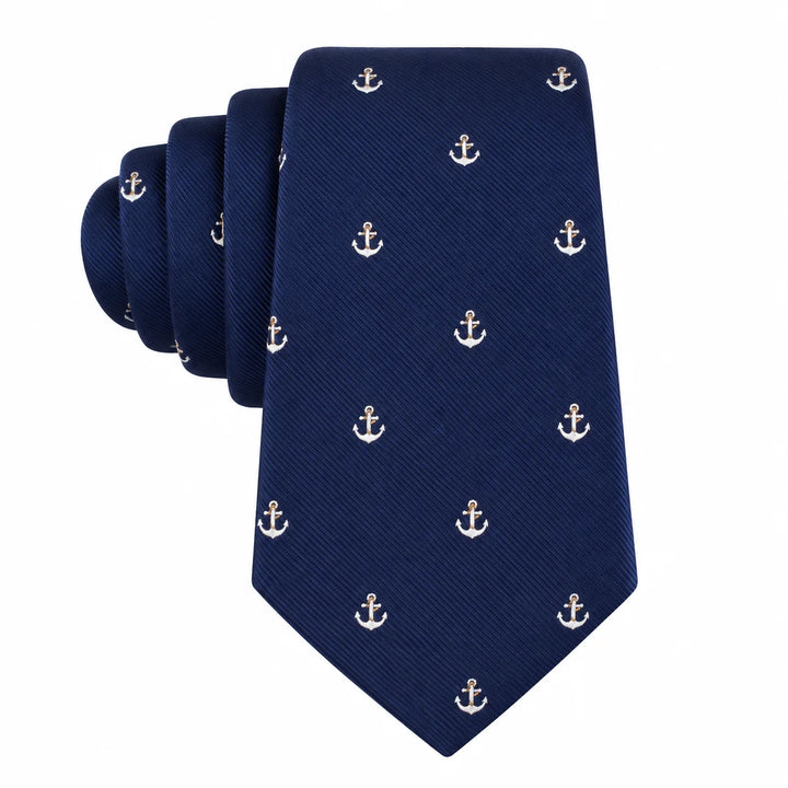 White Anchor Navy Skinny Tie