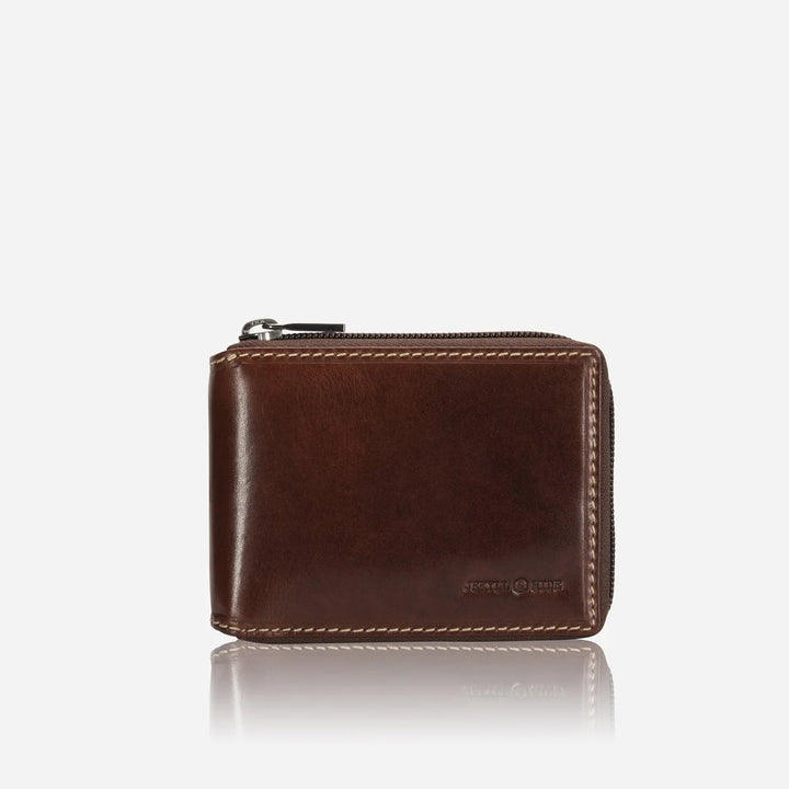 Large Zip Around Wallet With Coin - Mocha