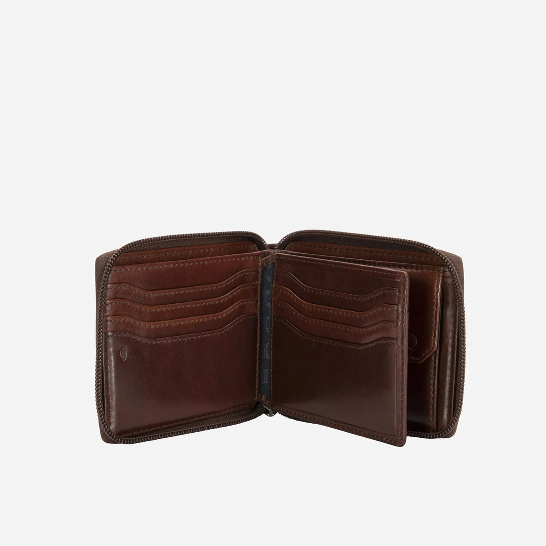 Large Zip Around Wallet With Coin - Mocha