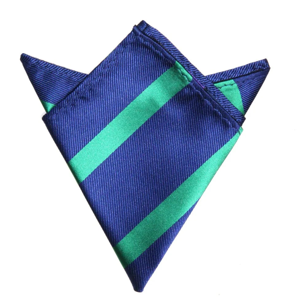 Navy Green Stripe Business Tie & Pocket Square Set