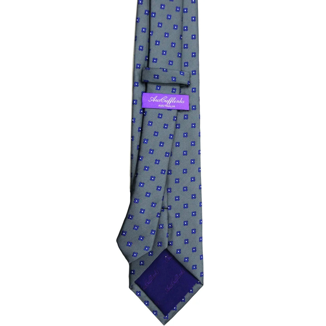 Blue Flower Grey Business Tie & Pocket Square Set