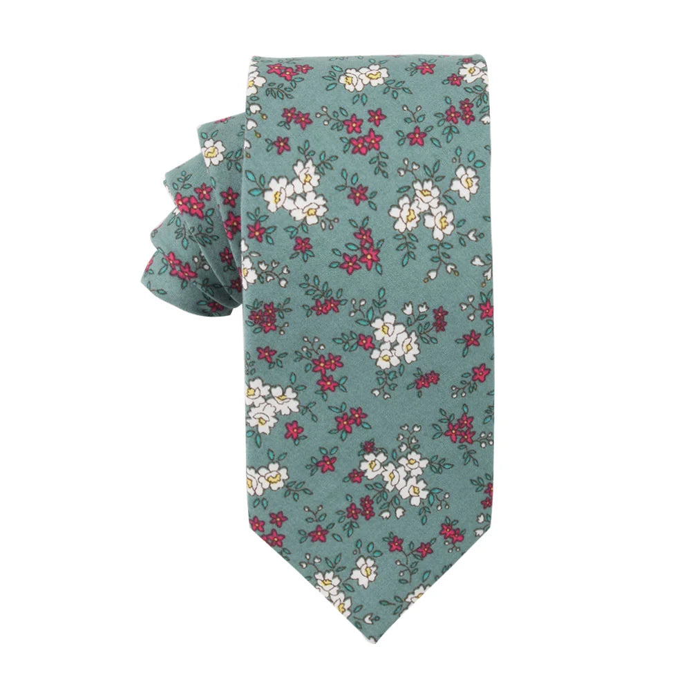 Teal Floral Skinny Cotton Tie