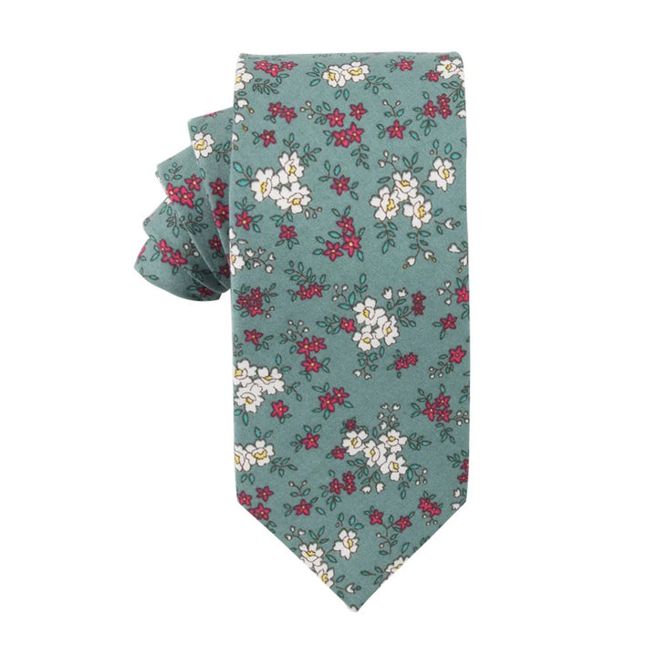 Teal Floral Skinny Cotton Tie