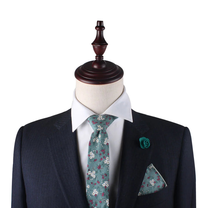 Teal Floral Skinny Cotton Tie