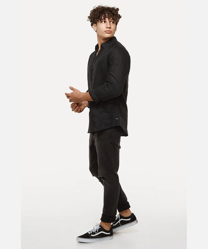 The Tennyson Linen Shirt - Black