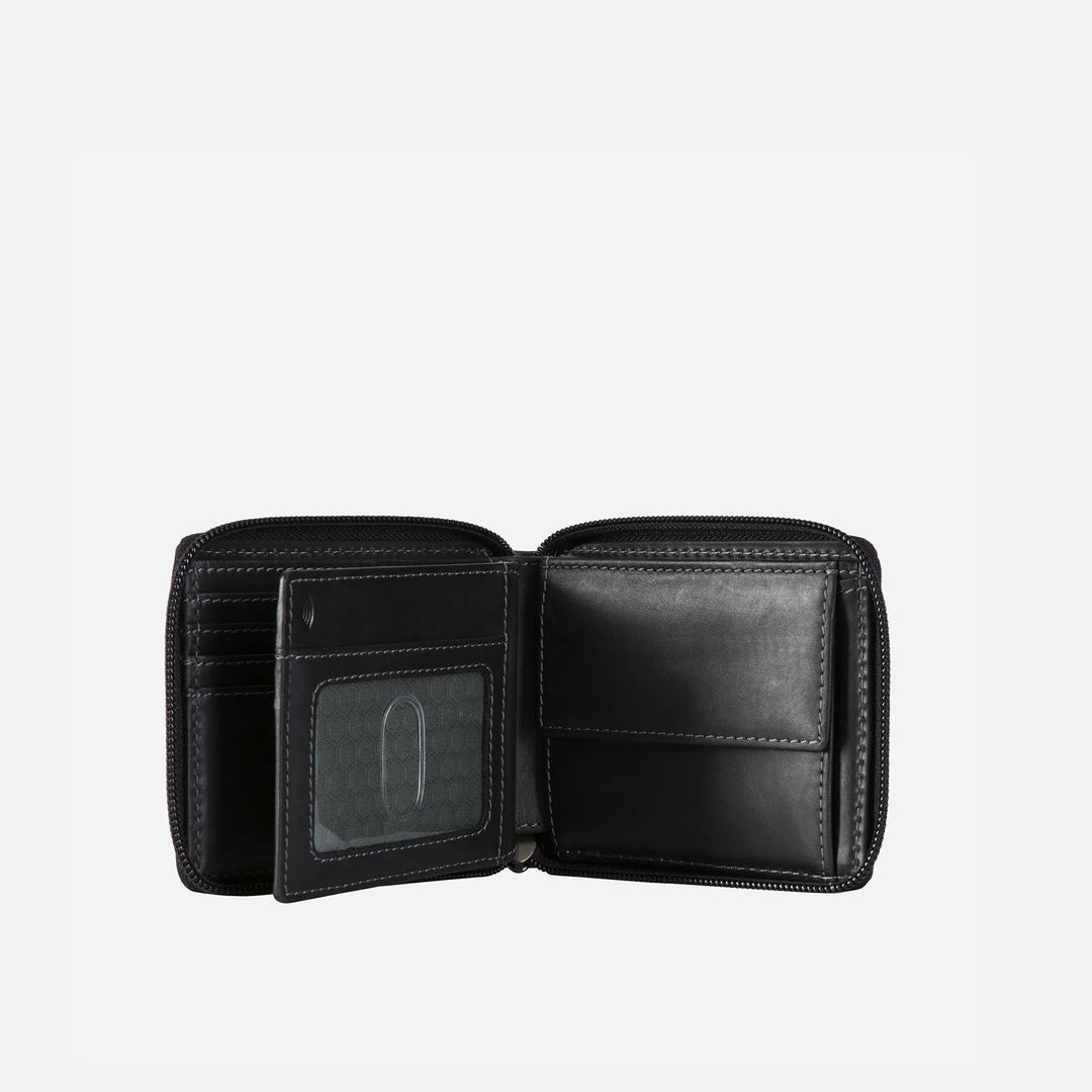 Large Zip Around Wallet With Coin - Black