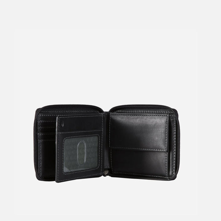 Large Zip Around Wallet With Coin - Black