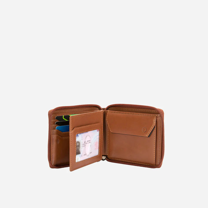 Large Zip Around Wallet With Coin - Tan