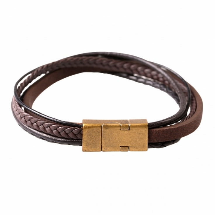 Multi-strand Black and Brown Leather Bracelet