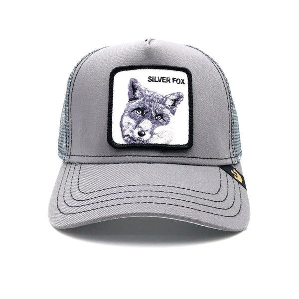 Goorin Bros Animal Farm Trucker Hat Grey Silver Fox Front